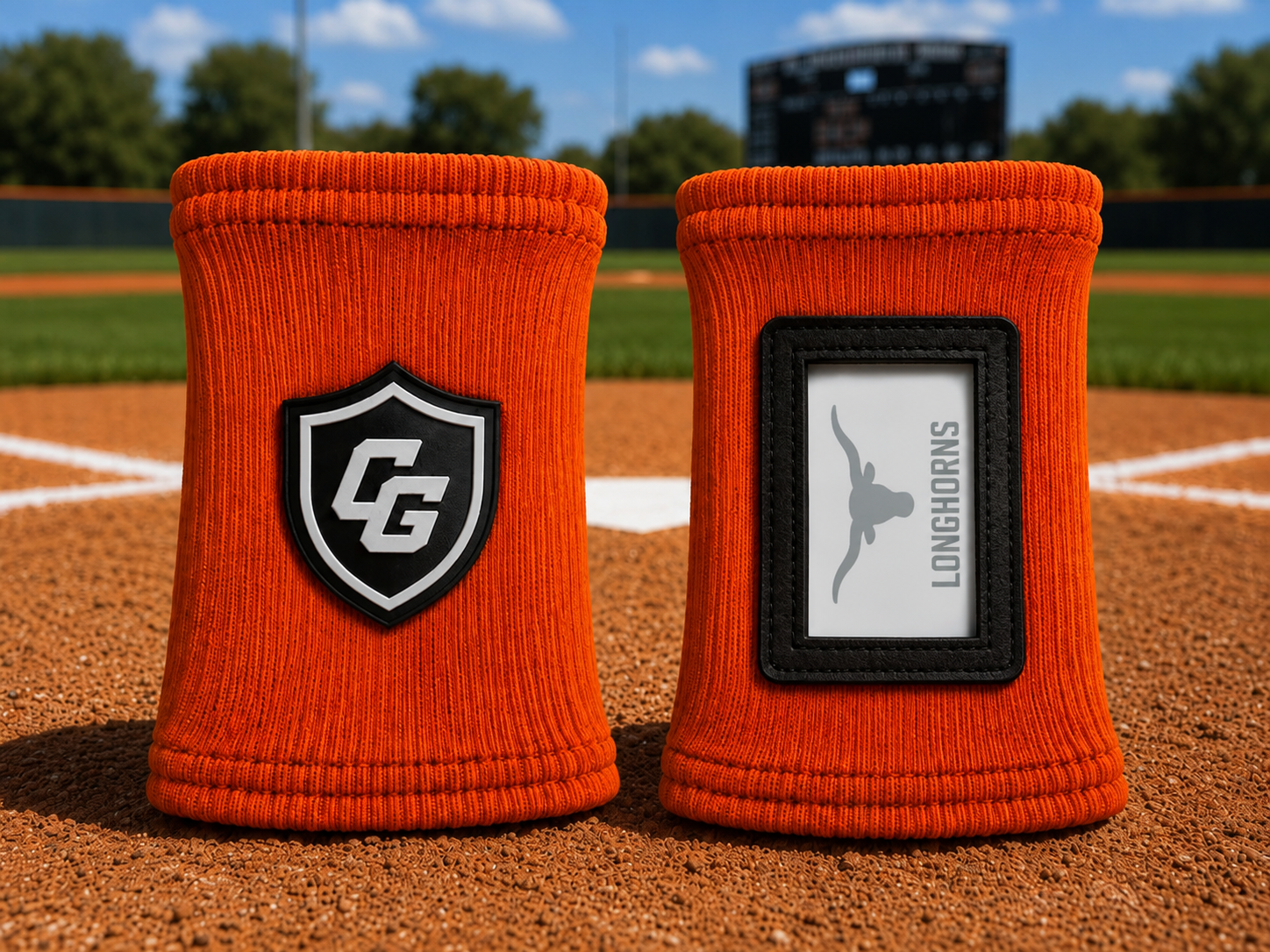 Custom orange Clutch Guard team wristbands